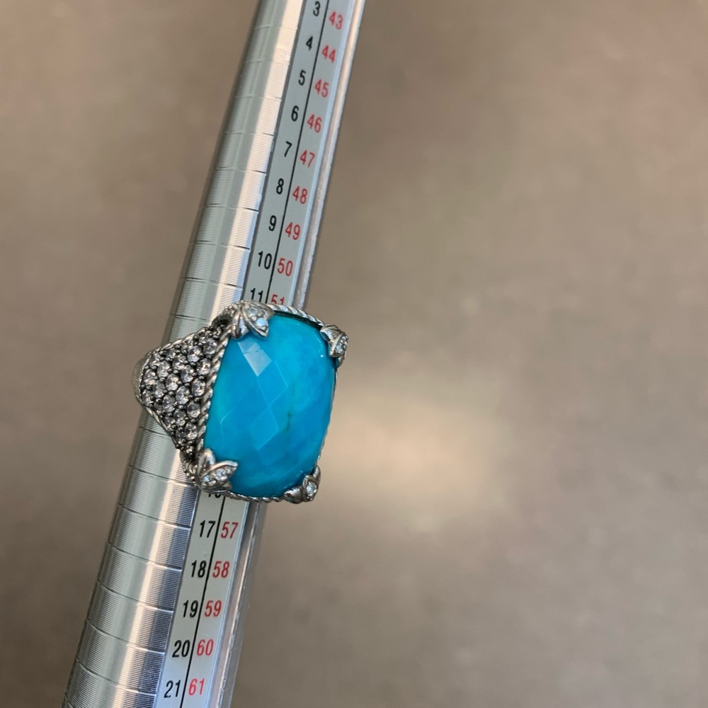 Judith Ripka SS, CZ and turquoise Monaco ring -size 6.75 - Picture 13 of 16
